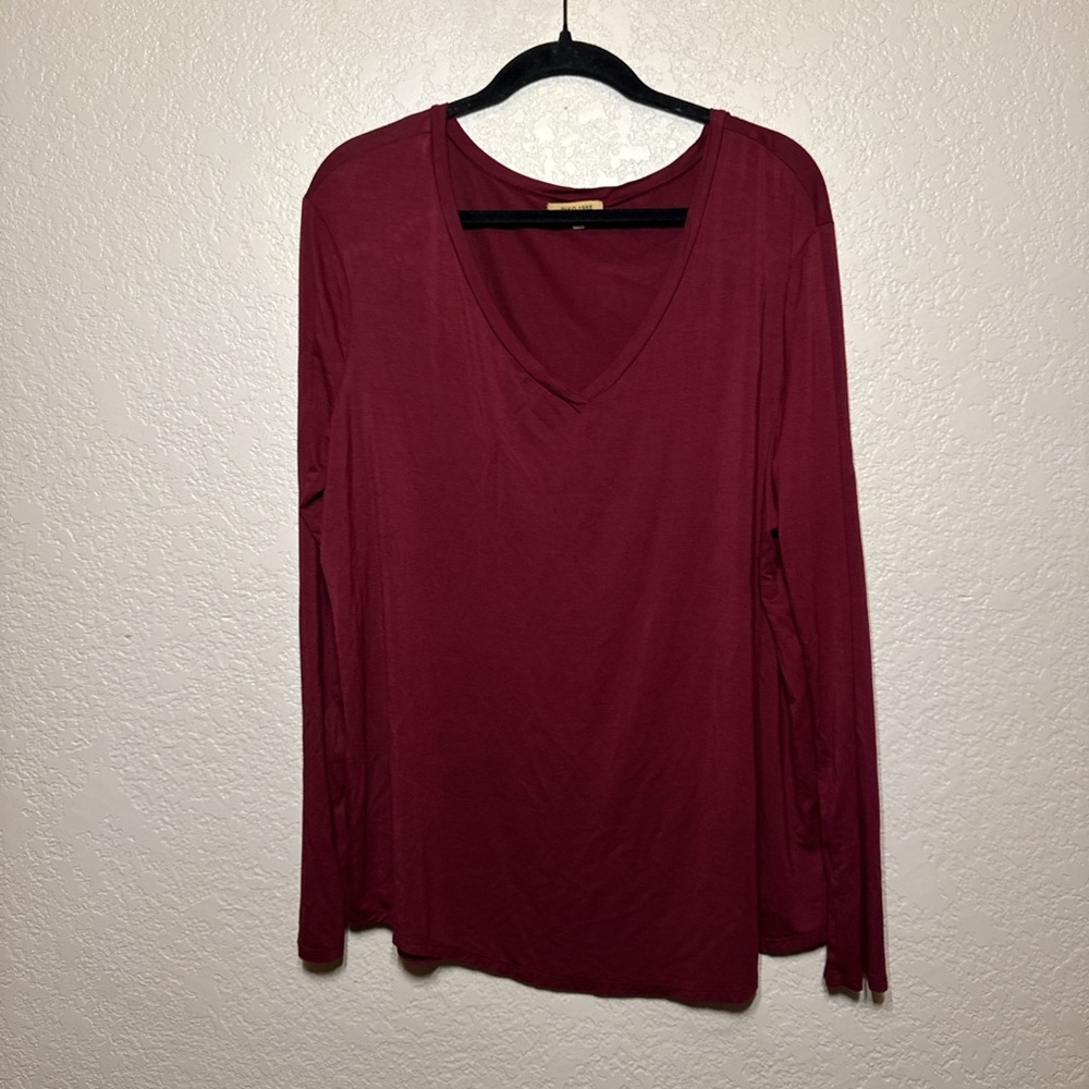 Piko 1988 Deep Red Long Sleeve V-Neck Top